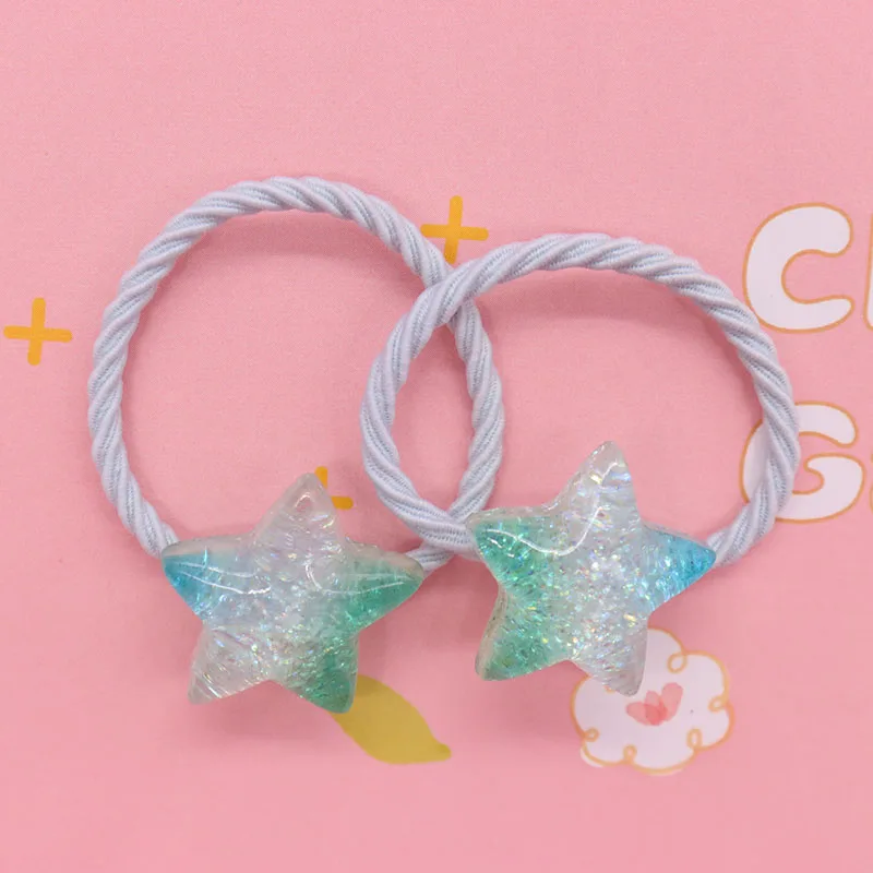 2Pcs/Set Gradient Color Star Love Shape Resin Hair Ties Children\'s Rubber Bands Baby Hair Accessories Kid Headband Scrunchies