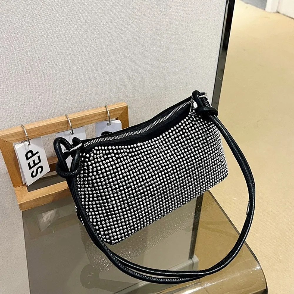 

Shiny Evening Banquet Bag Underarm Bag Small Purse Glitter Shoulder Bag Adjustable French Style Rhinestone Hand Bag Girl
