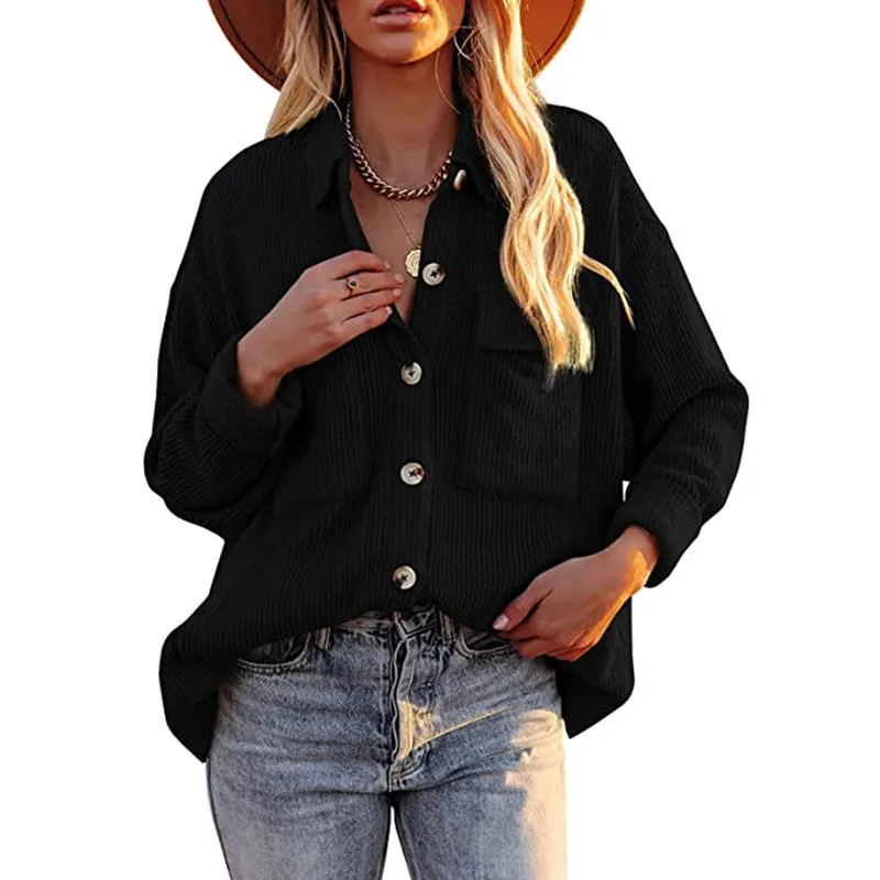 

2021 Autumn Corduroy Jacket for Lady Overshirt Blouse for Women Winter Button Tops Solid Loose Long Sleeve Coat Shirts Female