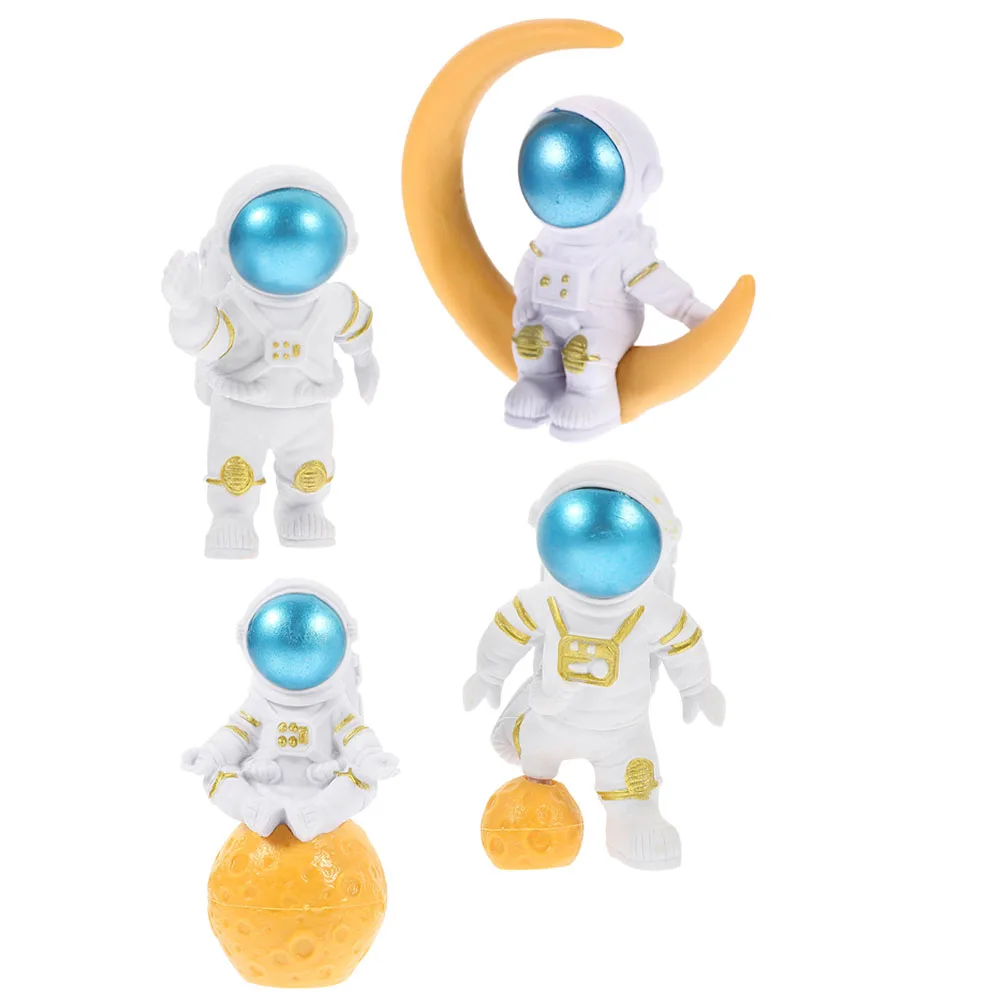 

4 Pcs Astronaut Ornaments Room Decor Decorative Figurine Cake Space Themed Bedroom Décor Pvc Fish Tank Office