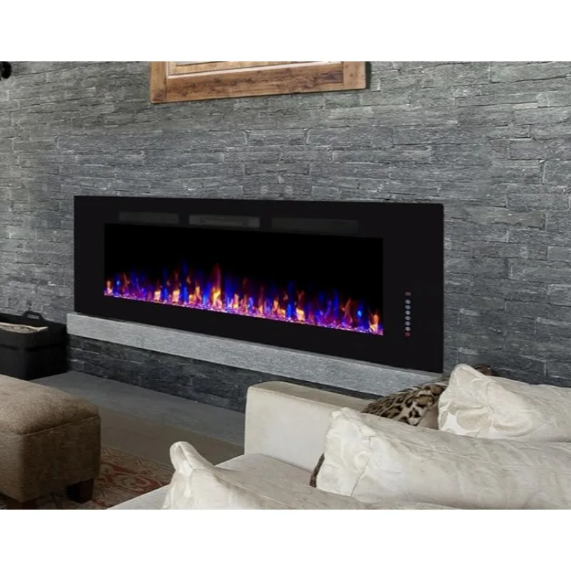 Electric Fireplace in-Wall Recessed and Heater and Linear Fireplace with Timer/Multicolor Flames/Touch Screen/Remote Control