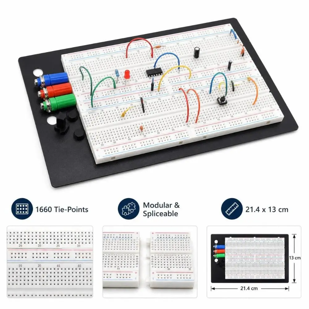 1660pts Solderless Breadboard 4 Bus Strips Reusable Sockets Protoboard Test Board Multi-purpose Electronic Circuit Board