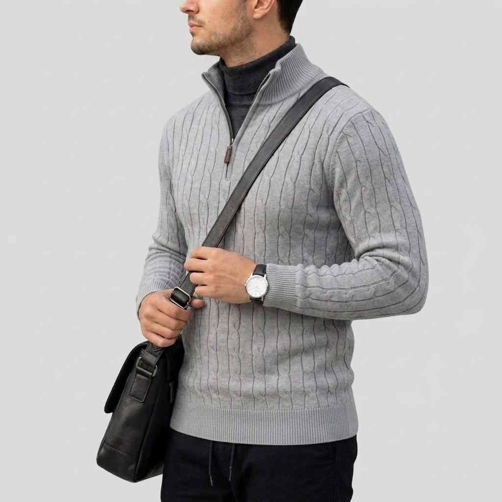 Men's Long Sleeve Half Zip Polo Sweater Knit Pullover Casual Sporty Athletic Winter Warm Jumper Outerwear Autumn Cardigan Men view 2