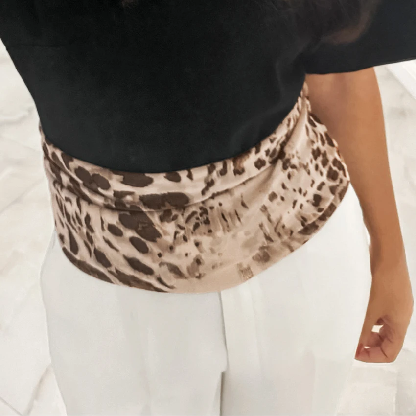 Linad Vintage Chiffon Leopard Lace Up Belts For Woman 2026 Autumn Street Chic Bow Waistband Female Casual Print Sash Ladies