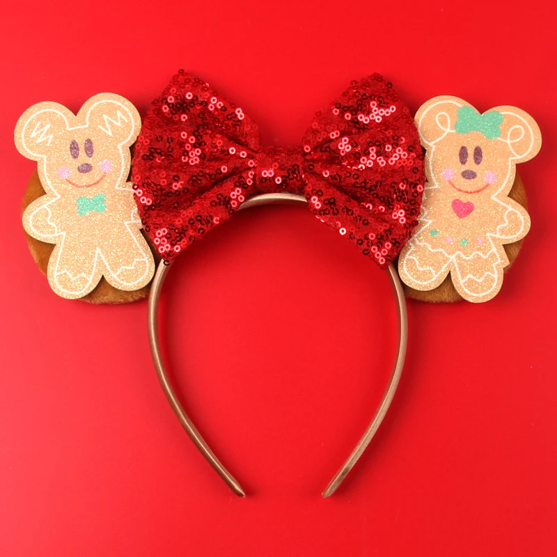 2024 Merry Christmas Mickey Minnie Mouse Ear Headband For Girl Hair Accessories For Women Candy Cane Hairband Kids Xmas Headwear