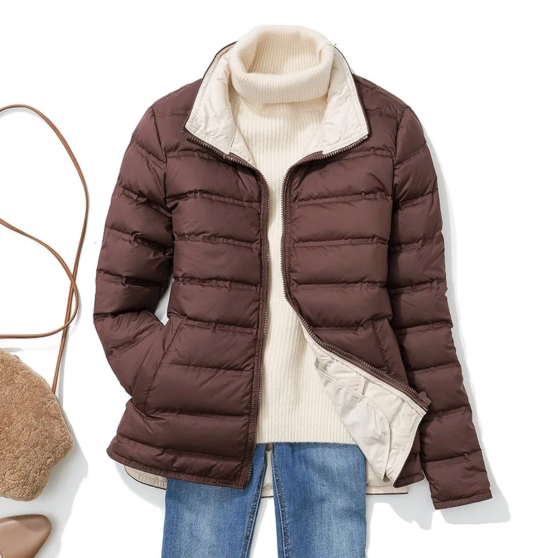 Autumn Winter Contrast Color Bigsize Down Jacket Women Warm Light Thin White Duck Down Coat Female Puffer Parkas Short Outwears