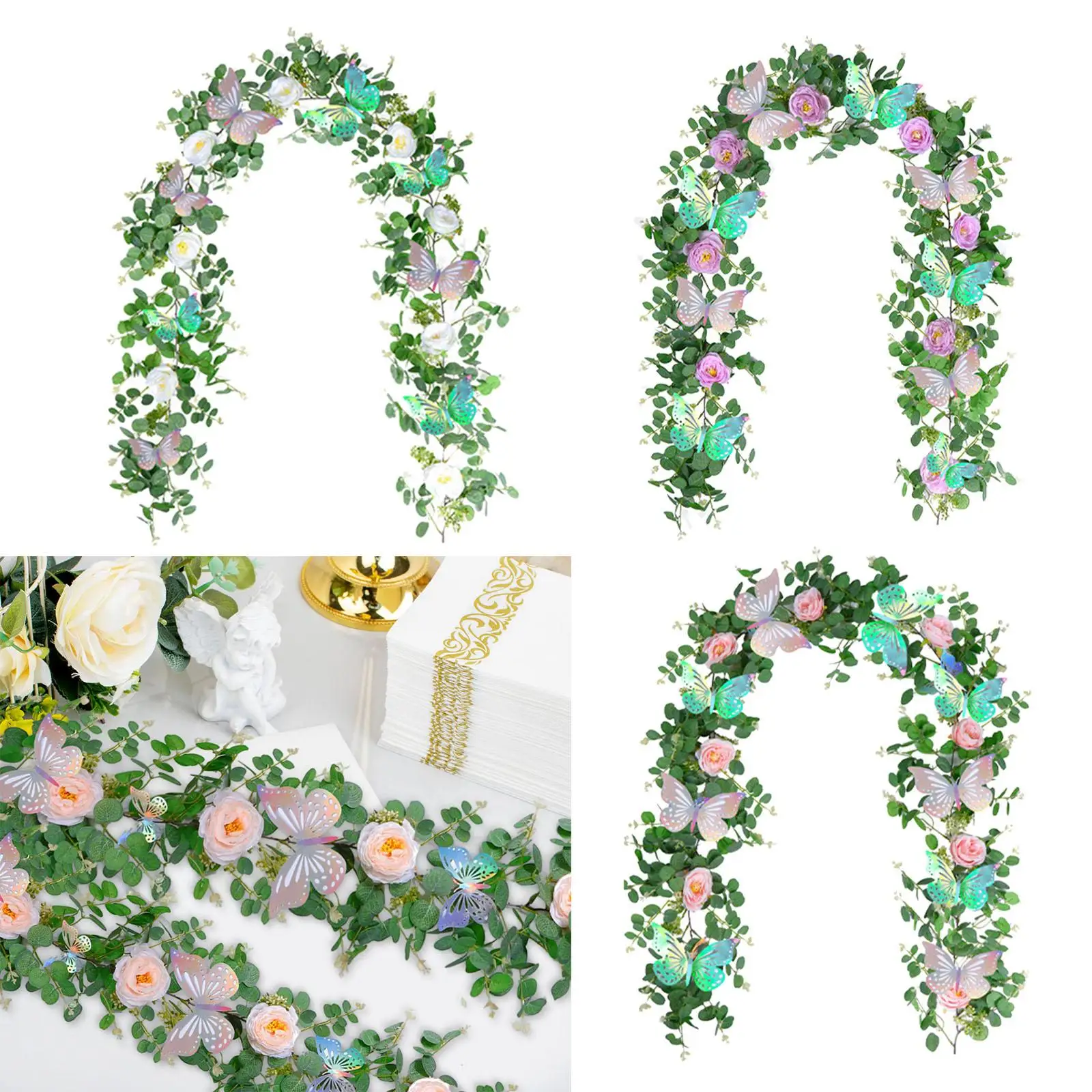 

Artificial Flowers Garland with Butterfly for Table Runner Wedding Ceremony