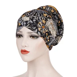 Muslim Women Hijabs Print Leopard Flower Turban Cap Muslim Islamic Cotton Chemo Cancer Headwear African Women Headwrap Bonnets