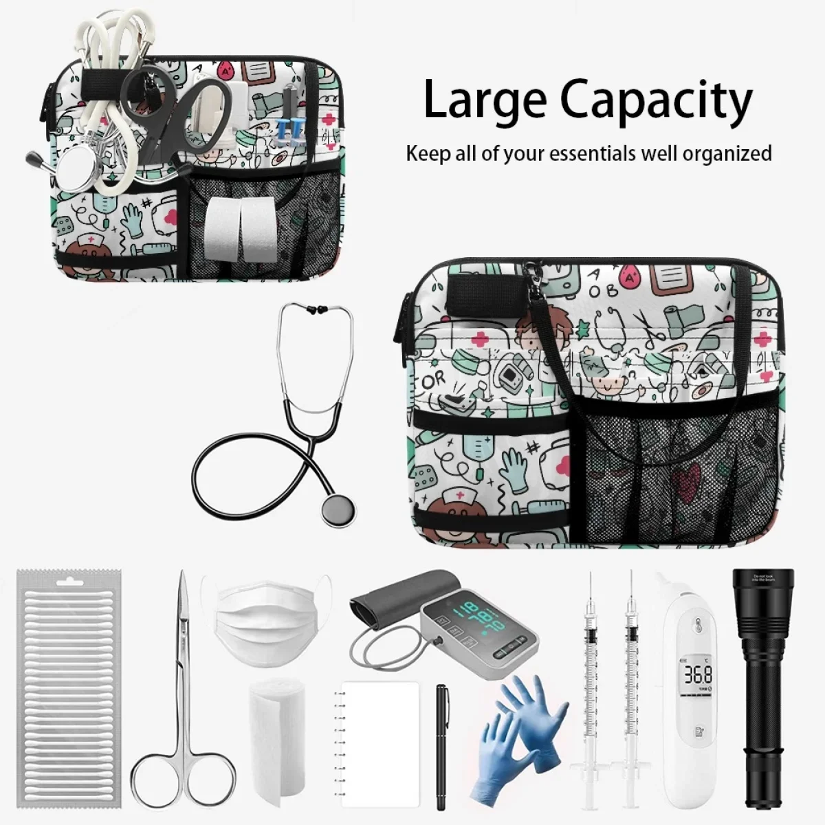 Nursing Multi Compartment Utility Hip Bag Case Medical Doctor Healthcare Print Fashion Fanny Pack Organizer Pouch Waist Pouch