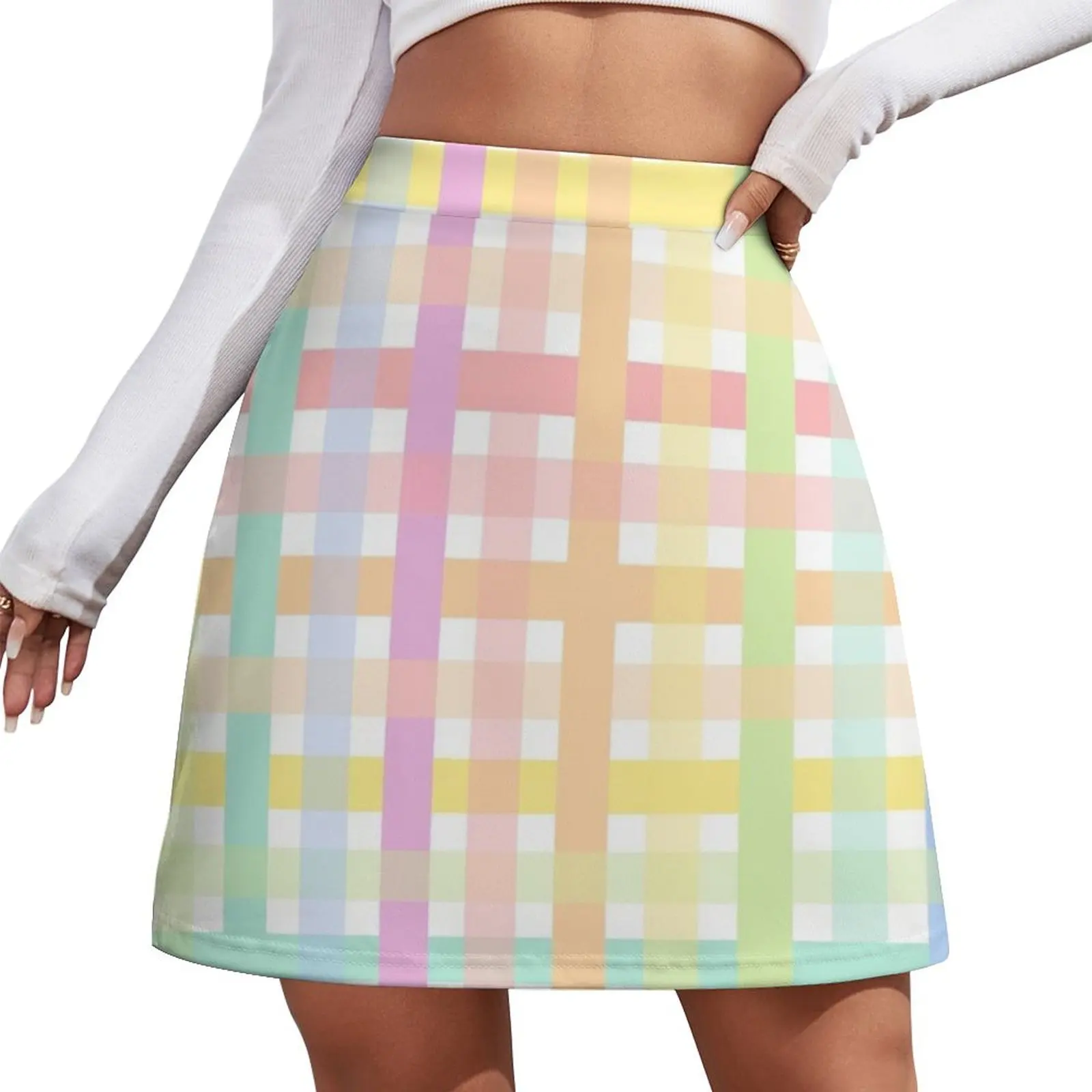 

Pastel Rainbow Gingham Mini Skirt Woman skirts skirts for womens fashion korean clothing Mini Skirt