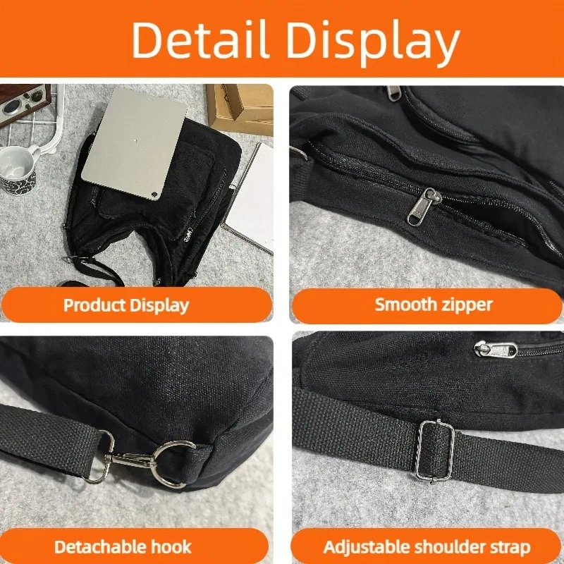 Zdjęcie 7: Torba płócienna unisex, codzienna torba retro typu hobo do noszenia na skos, modna torba na ramię w jednolitym kolorze, lekki plecak o dużej pojemności.