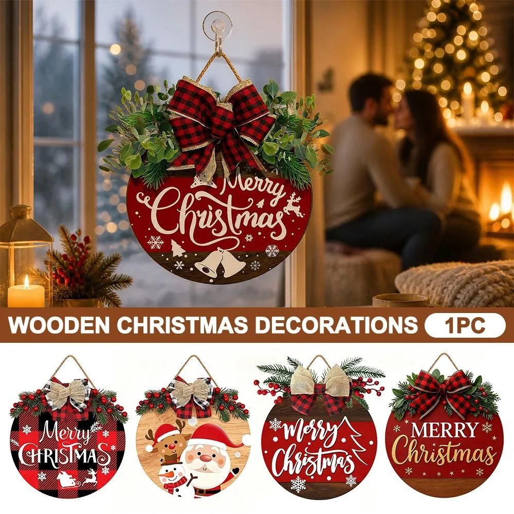 2D Flat Christmas Door Sign Hanging Festive Style Wooden Christmas Sign Wood Christmas Welcome Sign Christmas Decorating