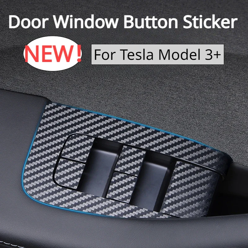 Door Window Button Sticker for Tesla Model 3+ Lifting Window Opening Panel Carbon Fibre LHD New Model3 Highland 2024 Accessories