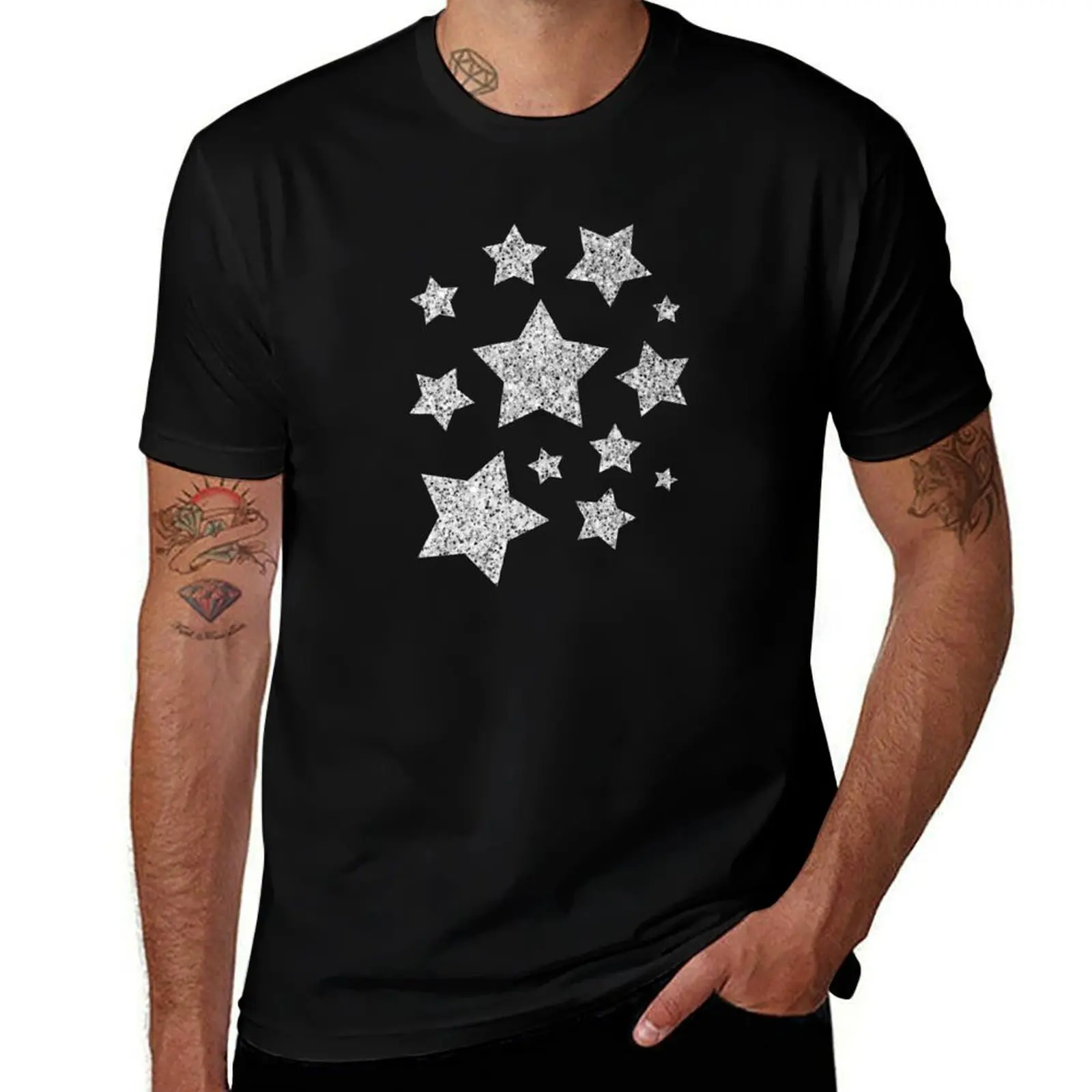 Silver faux glitter sparkles T-Shirt Gym Exercise Short Sleeve T-Shirt