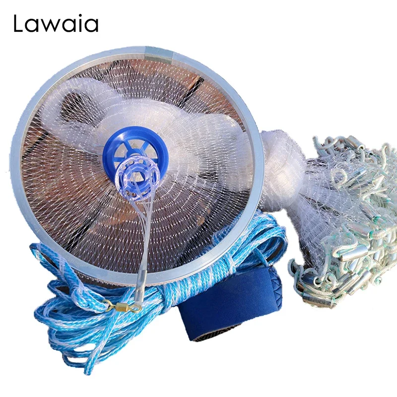 

Lawaia Aluminum Ring Fishing Throw Net Monofilament Nylon Fishing Line Hand Casting Network with Steel Sinker Telescopic Fishnet