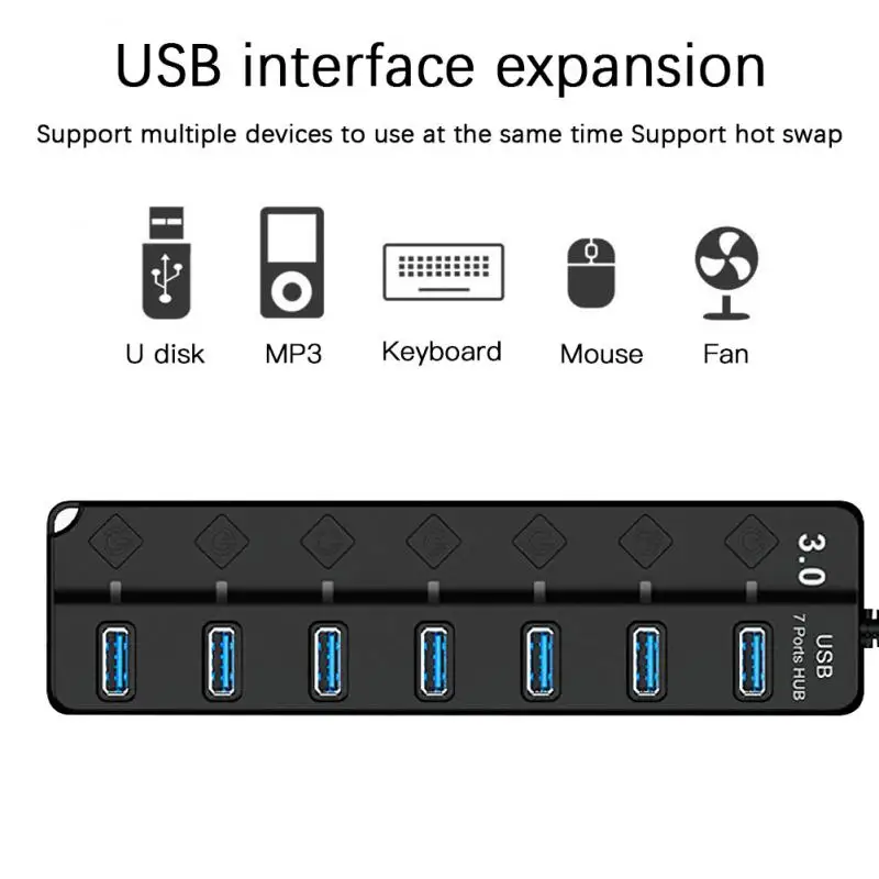 7 Ports USB 3,0 USB HUB Ultra-Dünne Daten USB Splitter Lade Multi USB Port Expander Schnelle Daten Transfer USB Splitter Für Laptop