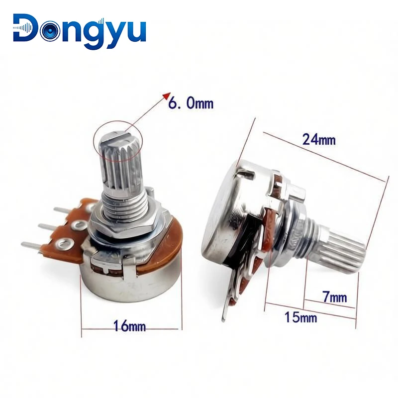 5PCS Single Linked Type 16 3pin Potentiometer A1M B1K 10K 20K 50K 100K 15mm Audio Volume Control Pot Single-unit Potentiometer