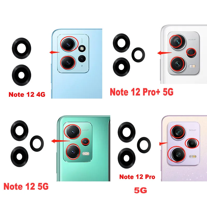 1PCS For Xiaomi Redmi Note 12 Pro Plus + 4G 5G Back Camera Glass Rear Lens Cover With Frame Ahesive Sticker Replacement