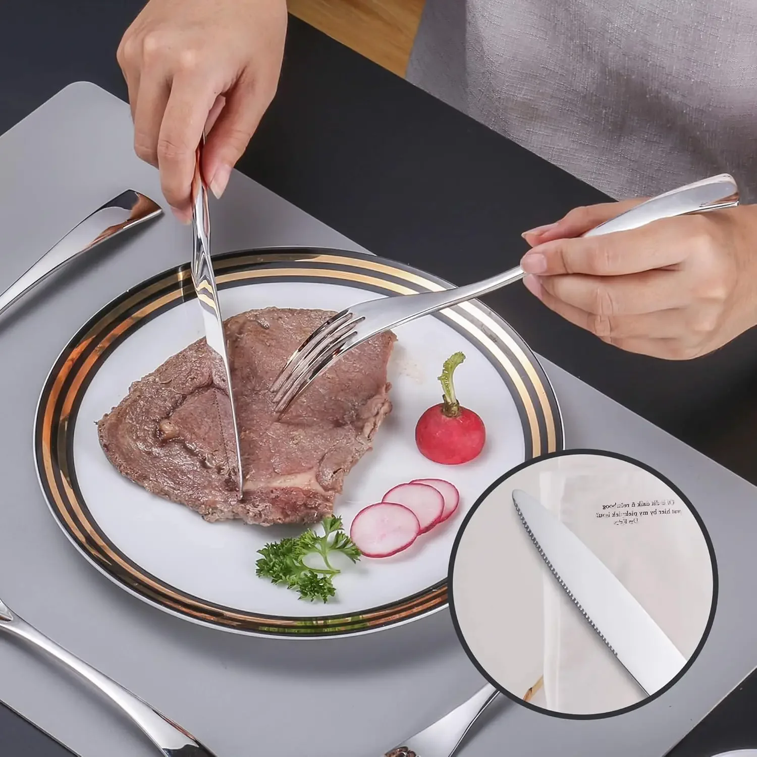 24-Piece Silverware Set for 4 with Steak Knives, Heavy Duty 18/10 Stainless Steel Flatware, Modern Cutlery Set, Dishwasher Safe view 6