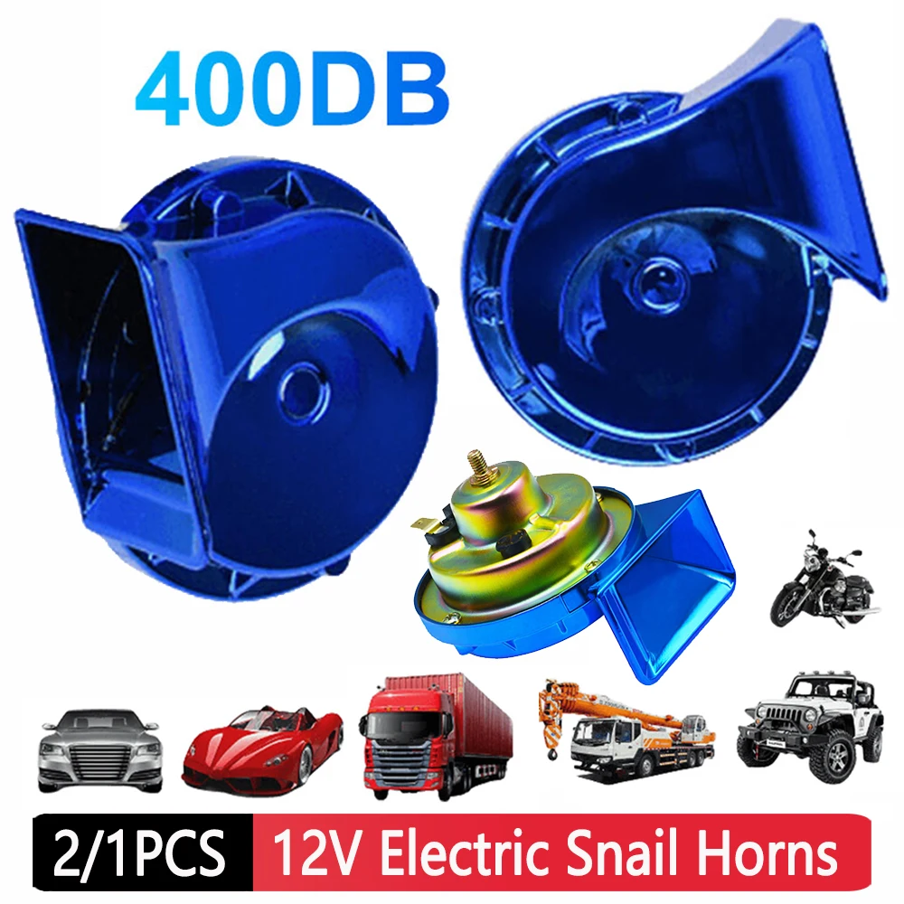 2/1Pcs 12V 400DB/110DB Air Electric Car Snail Horn Single-tone Horns Super Loud Motorcycle Marine Boat Train Horn Alarm Kit