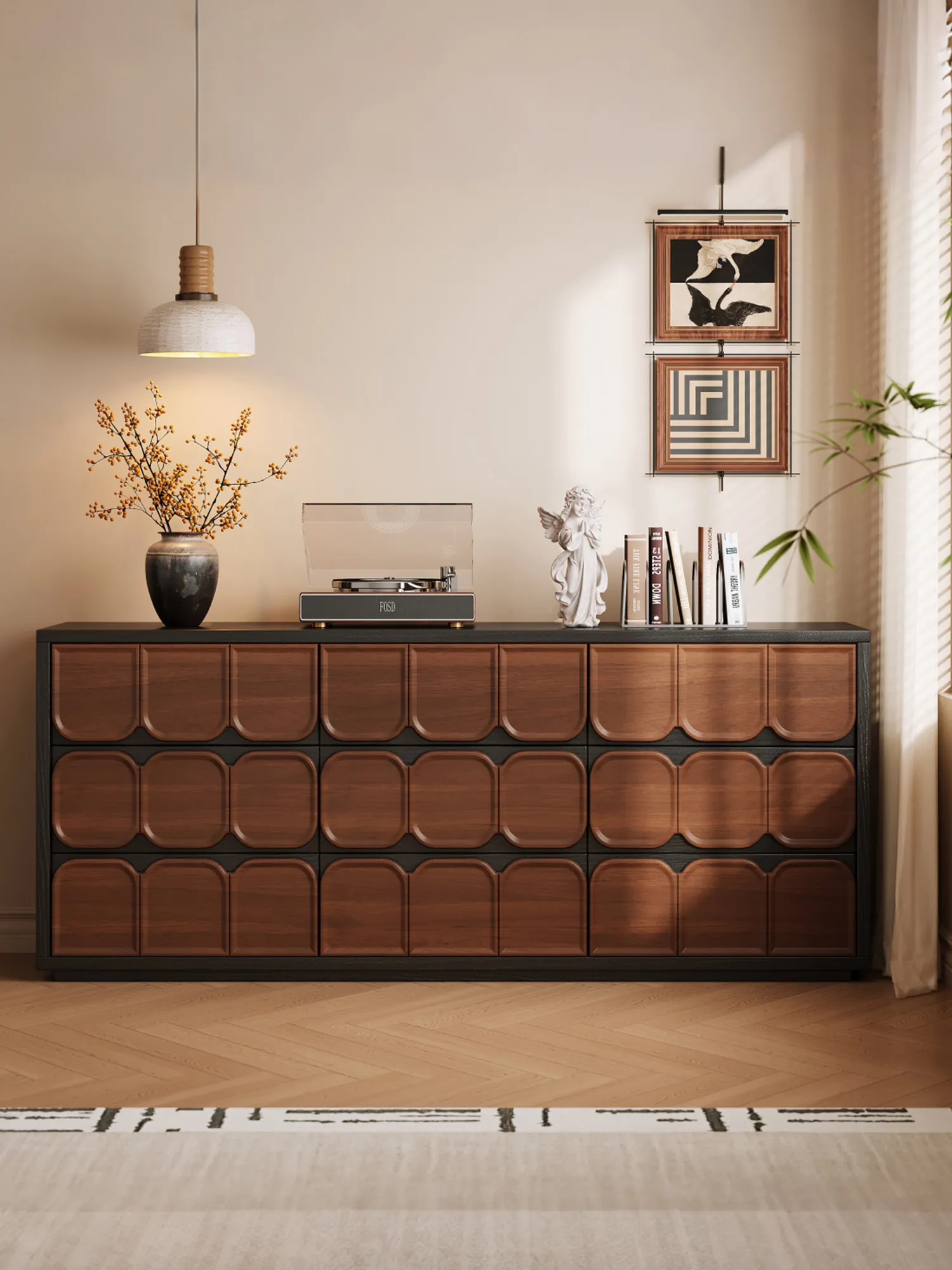 PYJ solid wood nine-chest cabinet, living room against the wall, bedside storage, bedroom storage cabinet