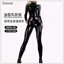 Women Sexy Latex PU Leather Exotic Jumpsuits Black Zentai Cat Suit Zip Open Crotch Wet Look Bodysuits Erotic Club Costume Custom