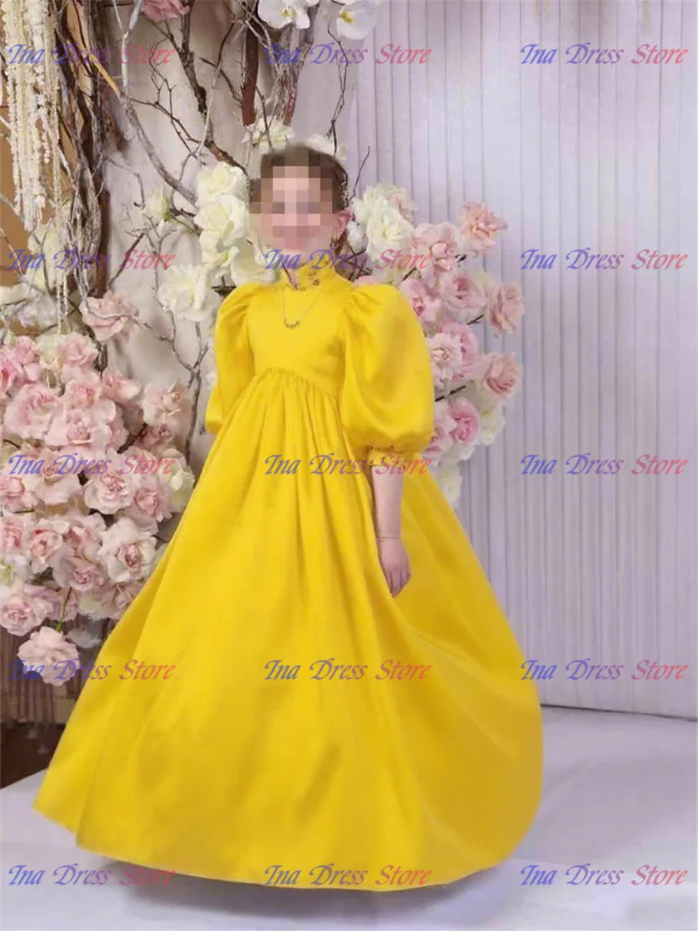 First Communion Gowns Flower Girls Dress Pink Bow White Formal Gowns Tulle Lace Kids Birthday Party Wedding Dresses