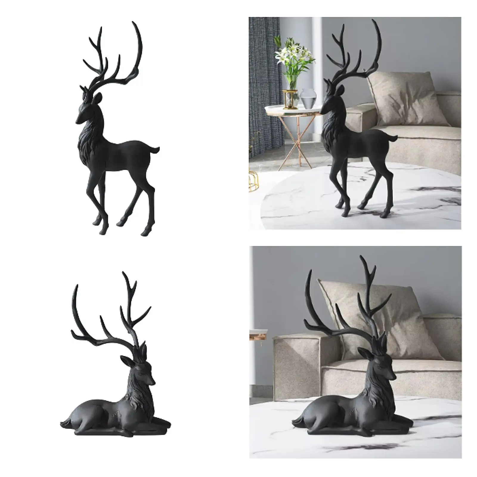

Black Deer Statue Decoration Deer Ornament for Living Room Art Shelf Mantle