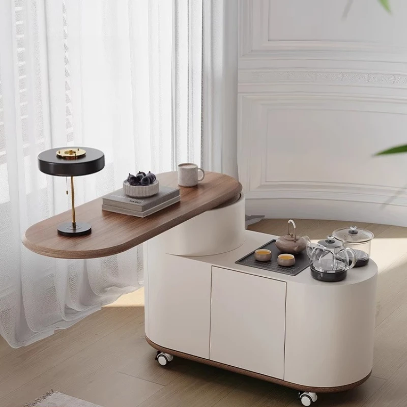 

Movable tea table kettle integrated living room household sofa small tea cart balcony rotating coffee table