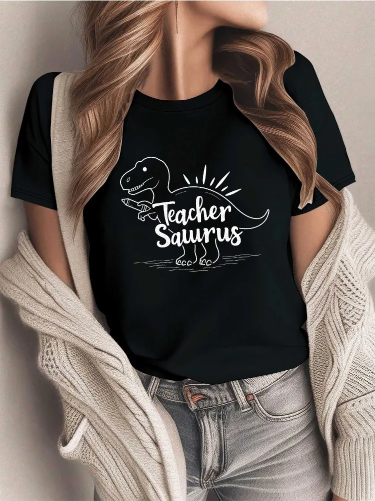 

Женская футболка с динозавром учителю, повседневная футболка с короткими рукавами, милый дизайн динозавра и динозавра учителя, специально разработанная для образователей