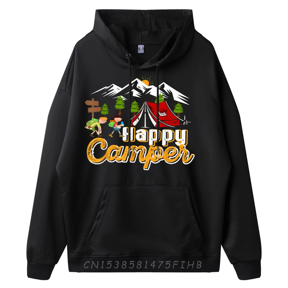 Awesome Happy Camper Outdoor Adventure Hoodies Loose Long Sleeve Slogan Round Collar Adult Hoodies Hoodies Valentine Day