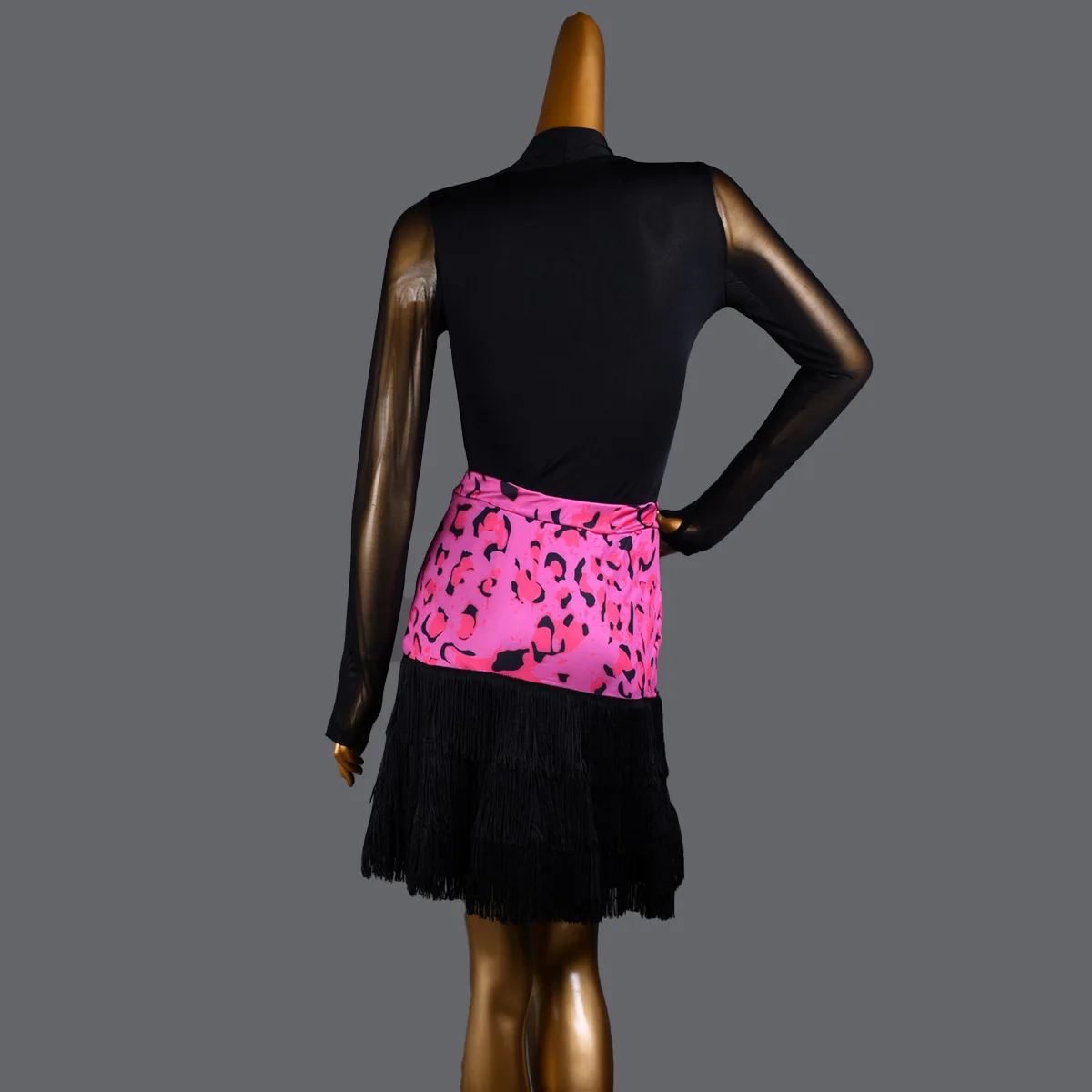 Latin Dance Rok Kwastje Rok Volwassen Chacha Nieuwe Professionele Praktijk Kleding Luipaard Patchwork Dansvoorstelling Korte Rok