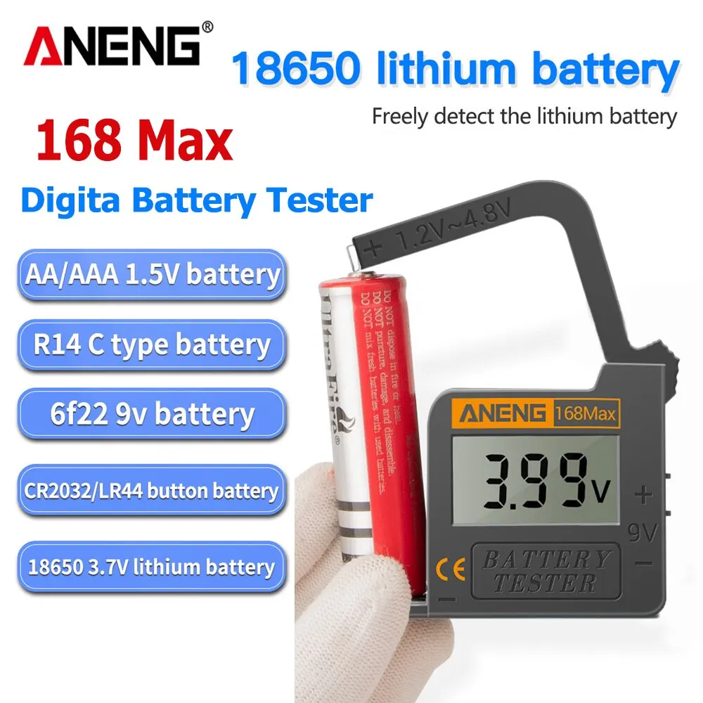 ANENG 168Max Digital Lithium Battery Tester capacità Test universale analizzatore di carico a scacchi Display Check AAA AA Button Cell