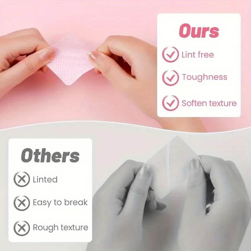 Lint Free Nail Wipes, Pink Wipes, Nail Polish Remover, Eyelash Extension Glue Cleaning Wipes, Absorvente Soft Removal Tool for Nail Art