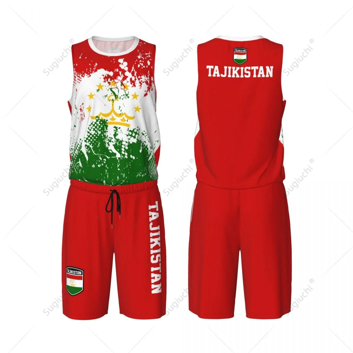 Team-up tagikistan Flag Flag Grain Men basket Jersey Set camicia e pantaloni senza maniche nome personalizzato Nunber esclusivo