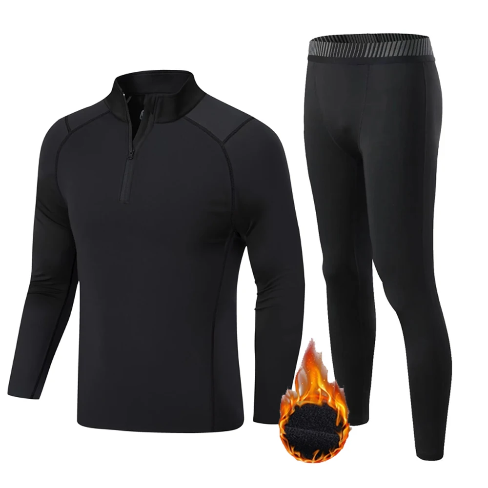 Ropa interior térmica de invierno para hombre, camisa de forro polar, parte inferior cálida, segunda piel, cuello con cremallera, Top de otoño, medias de Fitness para niños