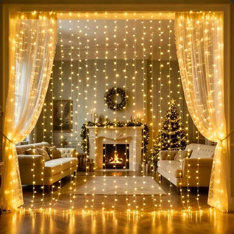 LED Curtain Lights USB Plug 8 Modes Holiday String Lights Wedding Party Xmas Window Christmas Halloween Decorations for Home