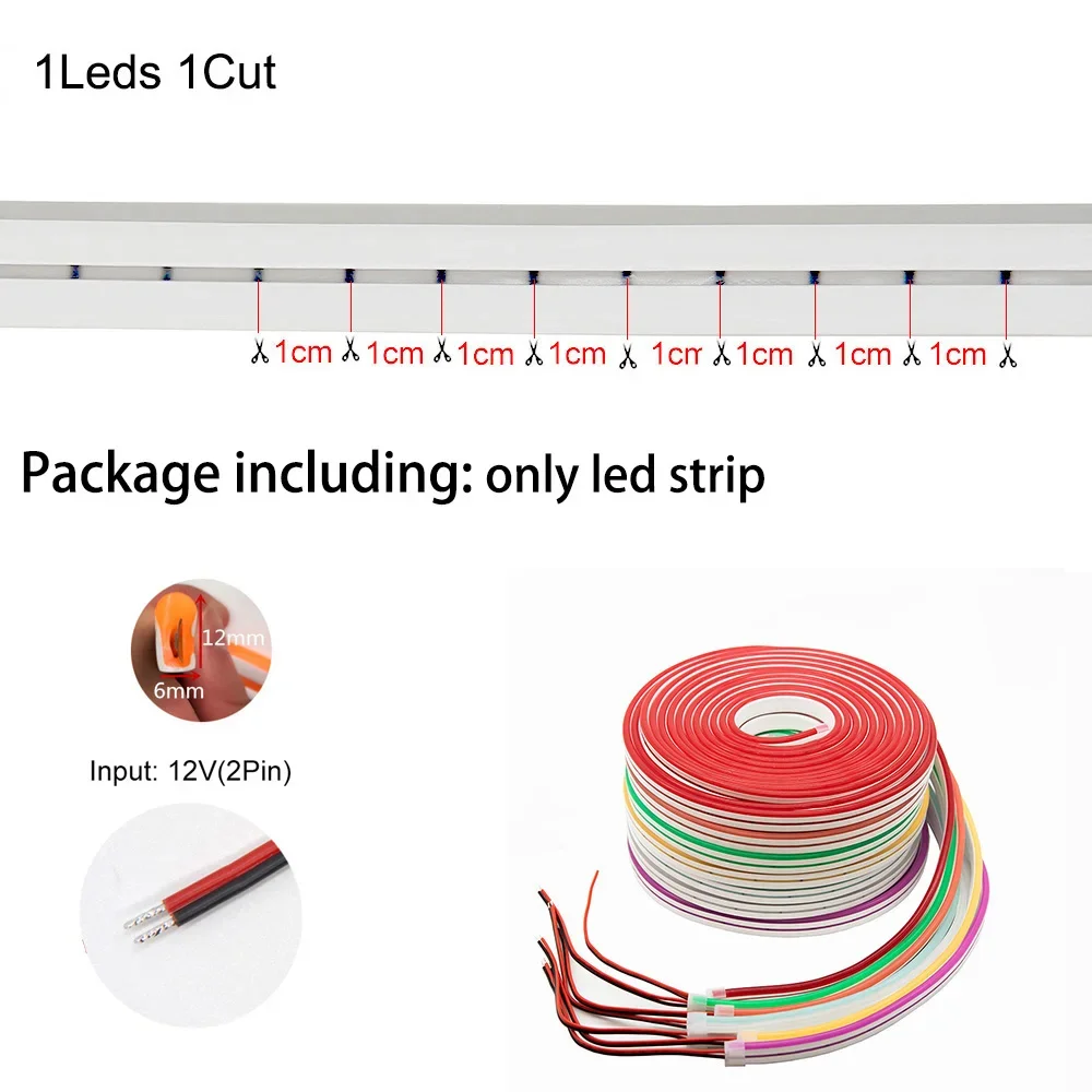 Tira de luces de neón de 1 Corte, SMD3528 cinta Flexible de cuerda, barra de tubo de silicona, impermeable, letrero de bricolaje para decoración del hogar, 5v, 12v, 6mm, 120 LED/m