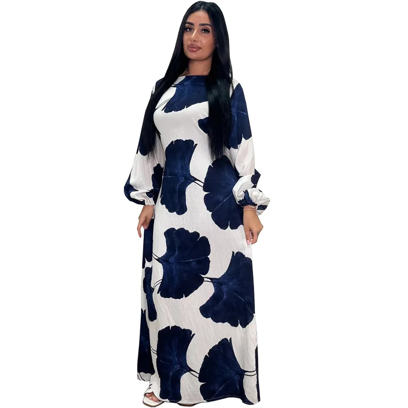 أزياء الجنكة المطبوعة الملابس الإسلامية عباية مغلقة المرأة فستان مسلم متواضع دبي عباية قفطان فساتين يومية