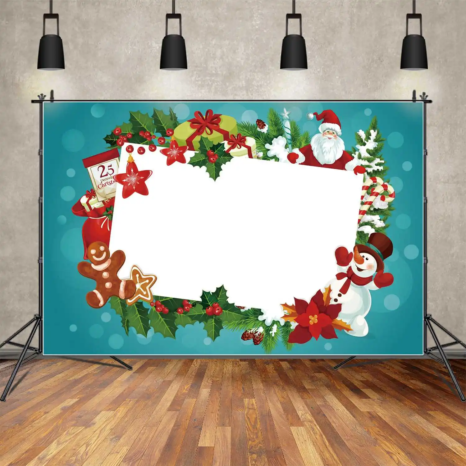 MOON.QG Backdrop Customized Christmas Banner Blue Dot Wall Blank Paper Party Background Red Star Santa Claus Snowman Photo Booth