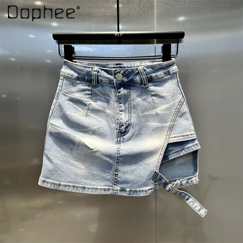 Moda retro lavado tempero menina denim saia feminina 2025 outono nova rua cintura alta magro irregular a linha saia sexy mini saia