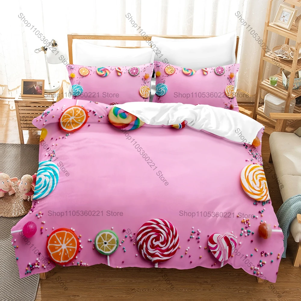 Kawaii Cartoon lollipop Three Piece Bedding Set Luxury Comforter Set with Queen King Size Cool Two household goods Anime Cama In