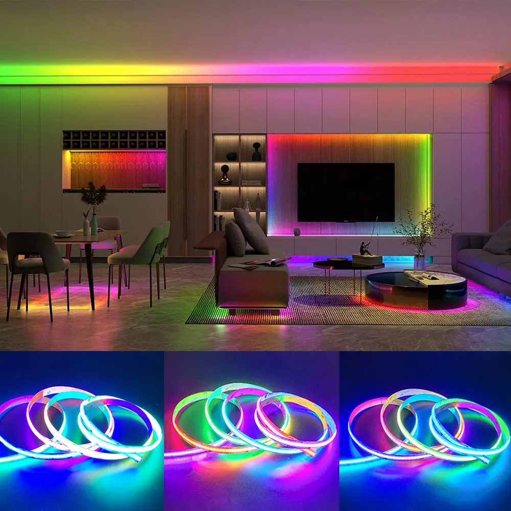 WS2811 COB LED Strip DC12V 24V RGBIC Addressable Smart Pixel Dream Color High Density Flexible RGB FCOB Led Tape Lights 10mm PCB