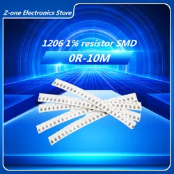 Résistance SMD 100, 1206 pièces, 1% 0R ~ 10M 1/4W 0 0.1 1 10 100 160 240 360 ohm 1K 2 2.2K 3 4.7K 10K 100K 1R 10R 120R 180R 220R 470R 1M, 470R 1M