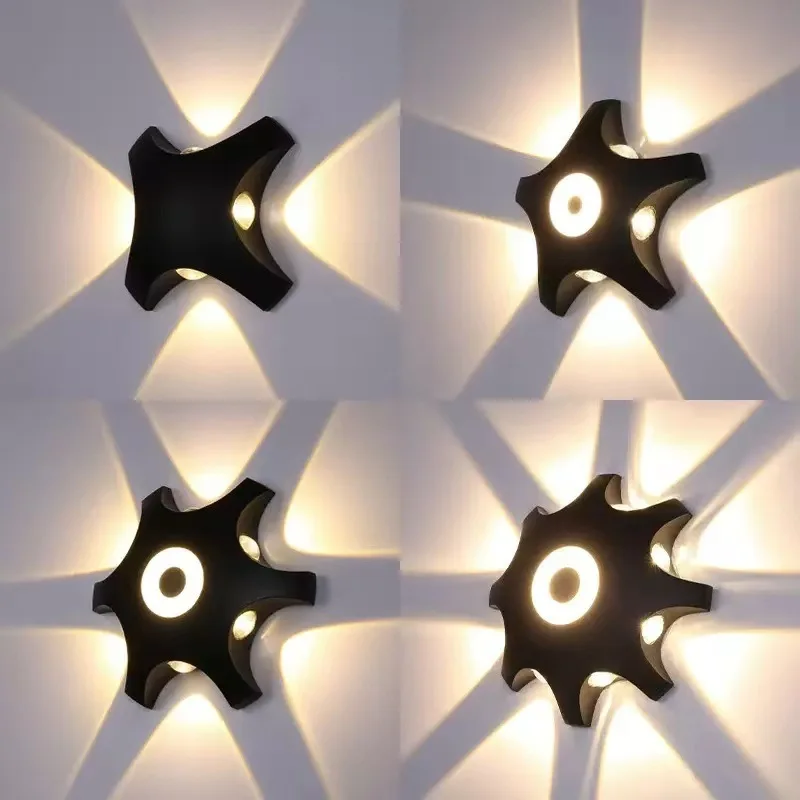 Modern Brief Outdoor Starfish Led Wall Sconce Lamp Waterproof For Garden Lamdscape Lighting Black Aluminum Body Gear Spotlight