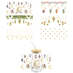 Ramadan UV DTF Wrap Transfer Stickers Golden Moon Stars Design DTF Wrap For Bottles Cups DIY Waterproof Decal