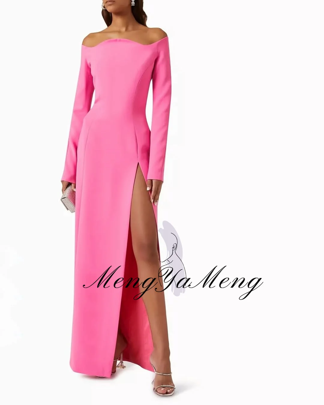 ZHUISHU Elegant Women Evening Dresses with Slit Long Sleeves Customized Simple Modest Party Gown Banquet Dinner Formal Dresses