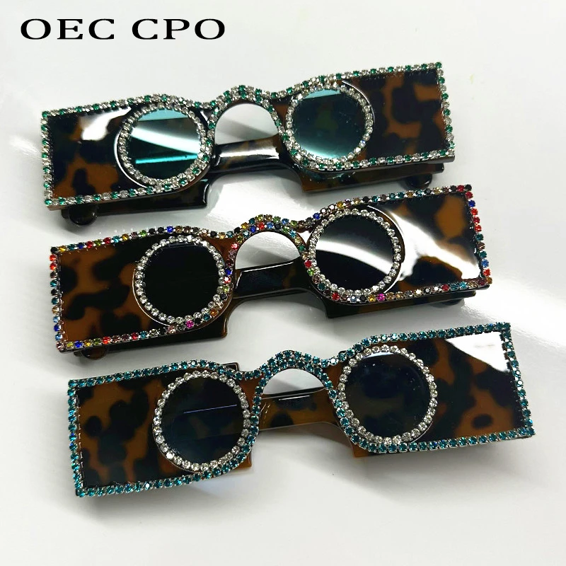 Unique Hand Diamond Square Women Sunglasses Luxury Rhinestone Small Round Lens Shades Female New Wide Legs Sun Glasses Men UV400