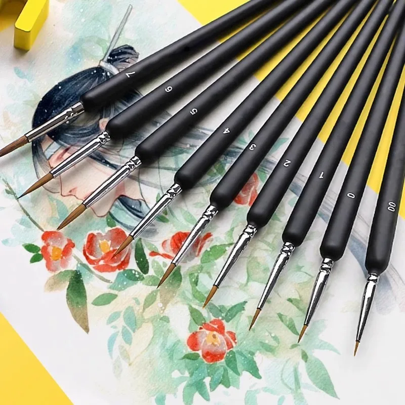 4/5/11pcs Miniature Hook Line Pen Art Painting Brushes Extra Fine Soft Hand Painted 00000 Brush For Gouache Watercolor Oil Paint
