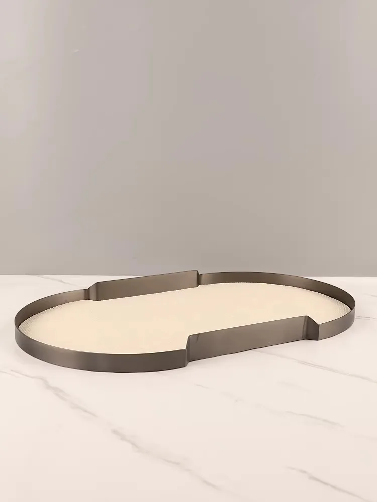 Light luxury Advanced Creativity Horse Hair Leather Metal The Tray Modern Simplicity Home Furnishings Decoration Storage Tray